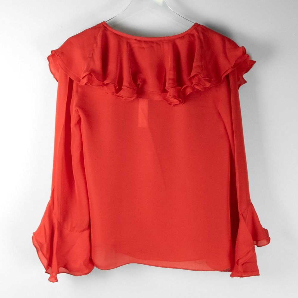 Trina Turk Lantana Blouse Bell Sleeve Tiered Ruffled Orange Red Size Small New - Picture 3 of 5
